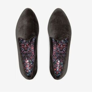 Birdies Dark Grey Heron Velvet Flats Size 7